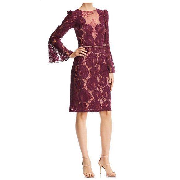 TADASHI SHOJI Burgundy Sheath Lace Dress Ruffle Plus Sz 3XL Party Wedding Bridal - Picture 1 of 8